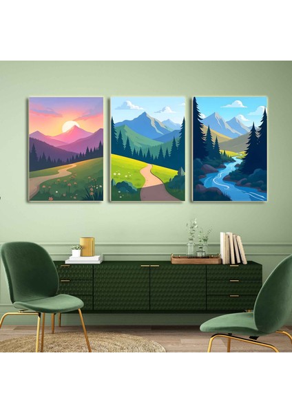 Matisse - Boho - Art Deco - Soyut - Doğa ( 3 Lü Çerçevesiz ) Poster - Afiş - Tablo KR2C01153/