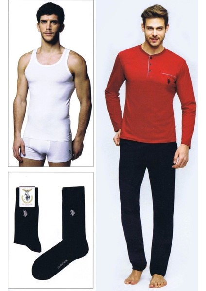 Us Polo 17394 Erkek Uzun Kol Pijama Çeyiz Takımı
