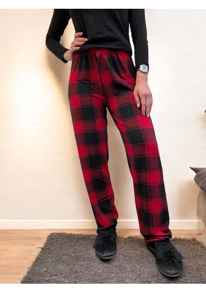 Freshness 801 Bayan Beli Lastikli Ekose Süet Tek Pijama Altı