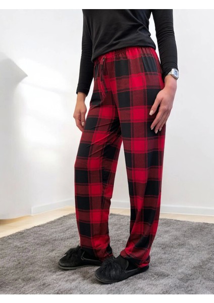 Freshness 801 Bayan Beli Lastikli Ekose Süet Tek Pijama Altı modelleri