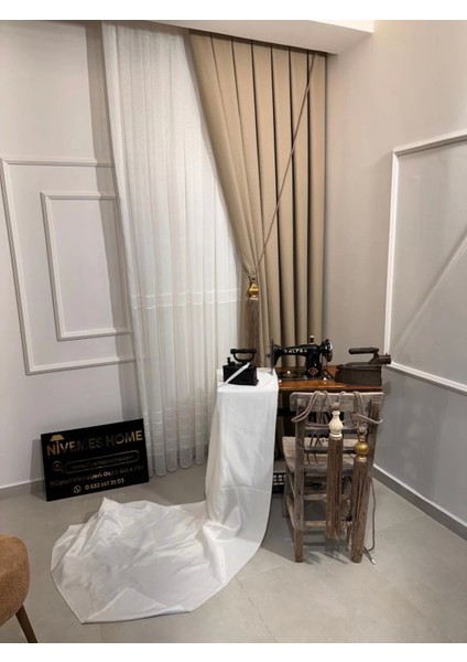 Roma Keten 1/3 Sık Pileli Bej Fon Perde Apm fırsatları