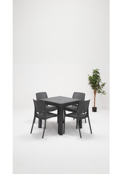 Rattan Lüx 80X80 Bahçe&balkon&teras Masa Seti - Antrasit fiyatları