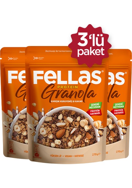 Protein Granola - Karışık Kuruyemiş & Kakao 270g - 3'lü Paket