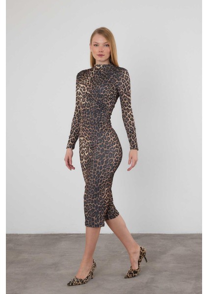 377-1 Leopar Elbise Kahve fiyatları