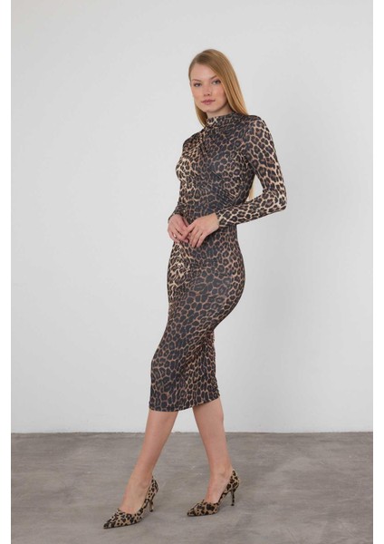 377-1 Leopar Elbise Kahve fırsatları