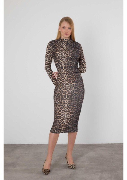 377-1 Leopar Elbise Kahve indirimleri
