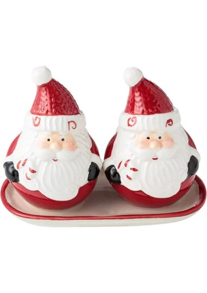 Yılbaşı Özel Tuzluk ve Karabiberlik Takımı Hediyelik Porselen 2'li Noel Baba 9cm