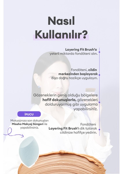Özel Kesim Çok Fonksiyonlu Fondöten Fırçası Layering Fit Face Brush