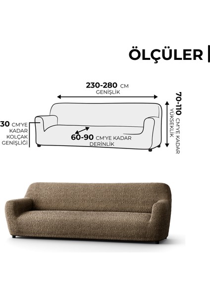 Lastikli Esnek ve Yıkanabilir 4 Kişilik Koltuk Örtüsü Çekyat Kanepe Kılıfı - Kahverengi