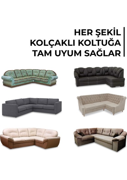 Lastikli Esnek ve Yıkanabilir L Köşe Koltuk Örtüsü Çekyat Kanepe Kılıfı - Kahverengi