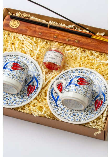 Özel Tasarım Ebru Motifli Kahve Fincanı - Ahşap Tütsülük - Tütsü - Mum Hediye Seti fiyatları