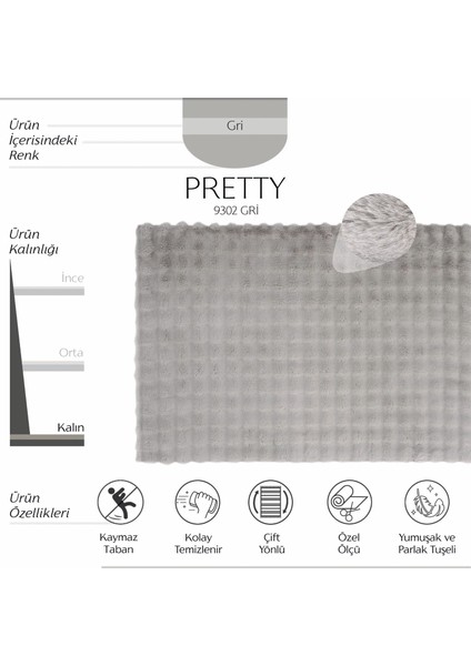 Pretty Gri Yıkanabilir Kabartmalı Yumoş Kaymaz Suni Kürk Halı Tavşan Post Peluş Halı fiyatları