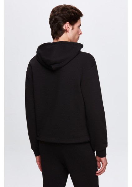 Oversize Siyah Baskılı 3 Iplik Kapüşonlu Sweatshirt modelleri