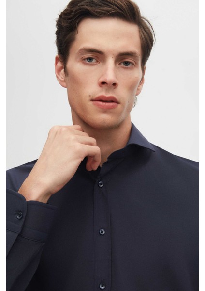 Ds Damat Slim Fit Lacivert Italyan Yaka Dar Kesim Klasik Kravatlık Uzun Kollu Kolay Ütülenebilir Nefes Alan 2'li Gömlek modelleri