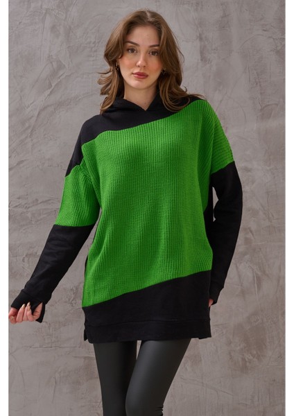 Kadın Kopüşonlu Triko Sweatshirt