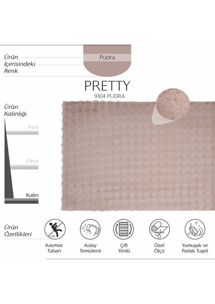 Pretty Pudra Yıkanabilir Kabartmalı Yumoş Kaymaz Suni Kürk Halı Tavşan Post Peluş Halı fiyatları