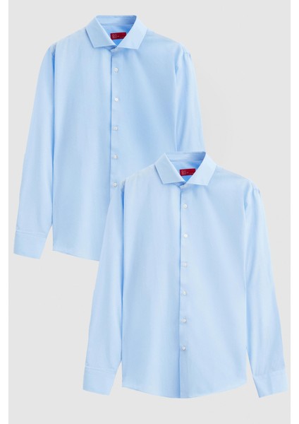 Ds Damat Slim Fit Siyah/beyaz Italyan Yaka Dar Kesim Klasik Kravatlık Uzun Kollu Kolay Ütülenebilir Nefes Alan 2'li Gömlek