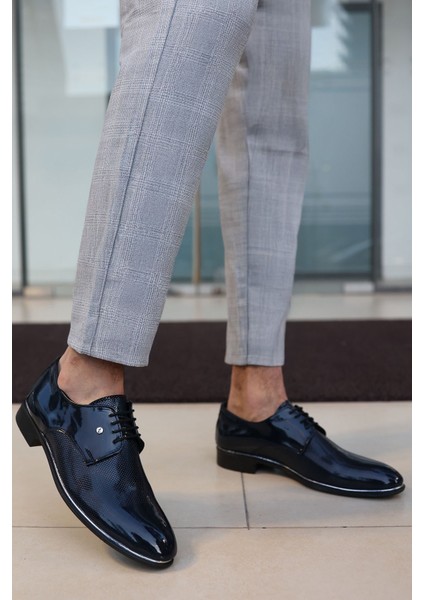 Erkek Lacivert Rugan Damatlık ve Günlük Kullanım Neolitik Rahat Klasik Ayakkabı 573-1