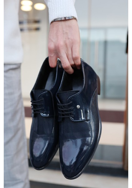 Erkek Lacivert Rugan Damatlık ve Günlük Kullanım Neolitik Rahat Klasik Ayakkabı 573-1 modelleri