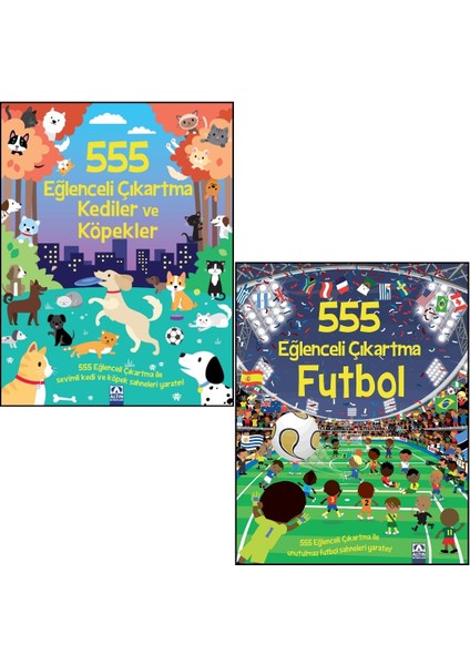555 Eğlenceli Çıkartma Kediler ve Köpekler - 555 Eğlenceli Çıkartma Futbol 2 Kitap