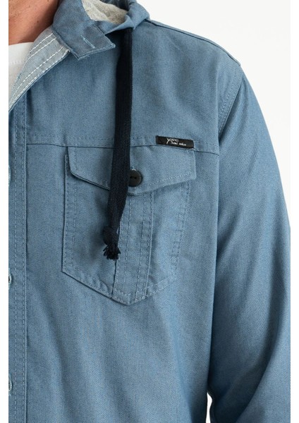 Erkek Slim Fit Dar Kalıp Kapüşonlu Kot Gömlek