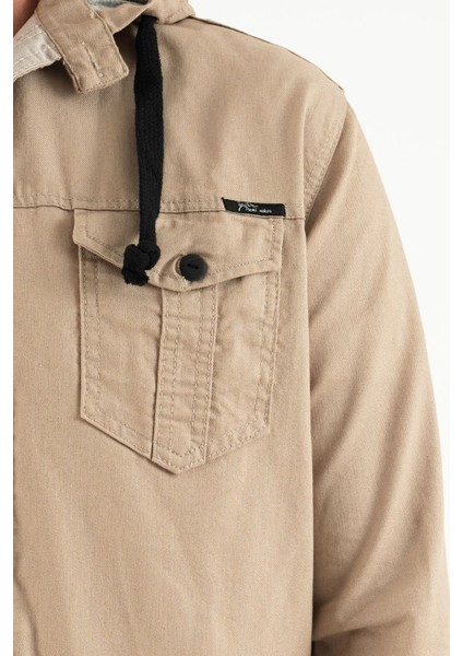 Erkek Slim Fit Dar Kalıp Kapüşonlu Kot Gömlek