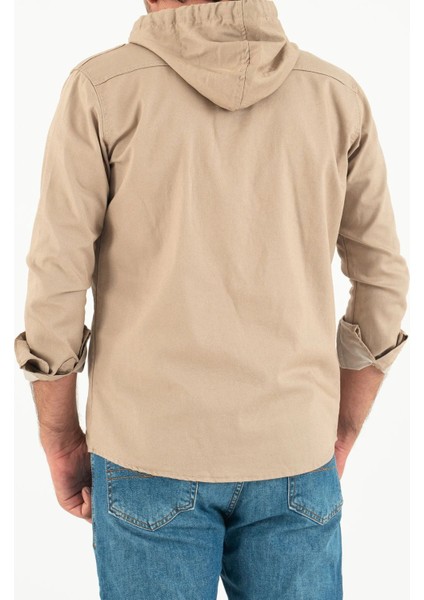 Erkek Slim Fit Dar Kalıp Kapüşonlu Kot Gömlek