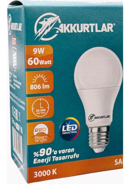 LED Lamba 9W-60W 806 Lümen Sarı Işık 3000K