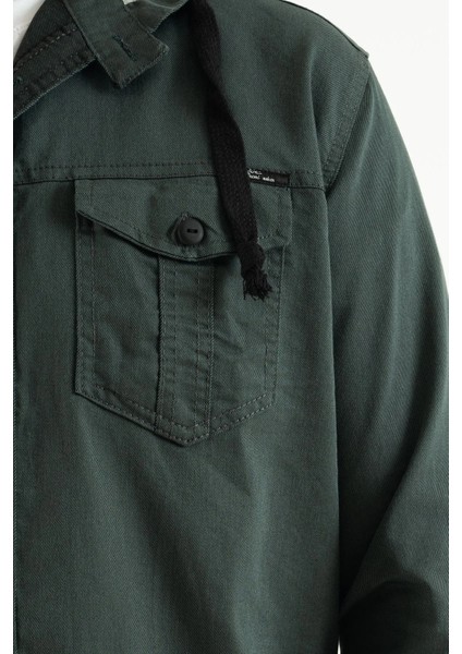 Erkek Slim Fit Dar Kalıp Kapüşonlu Kot Gömlek