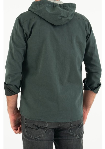 Erkek Slim Fit Dar Kalıp Kapüşonlu Kot Gömlek