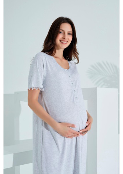 Bambu Dantel Detaylı Hamile Lohusa Gecelik 30236-30240