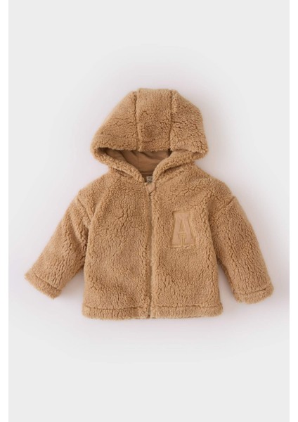 Erkek Bebek Kapüşonlu Baskılı Fermuarlı Pelüş Hırka E5465A524WN