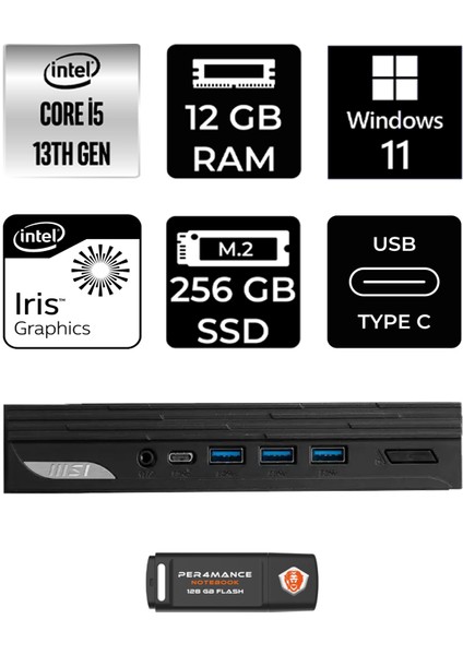 Msı Pro DP10 Intel Core I5 1340P 12GB 256GB SSD W11P Mini Pc & Per4 USB Bellek 13M002EUP356