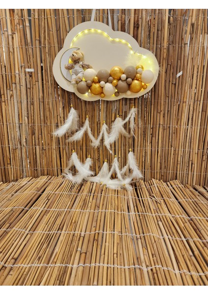 Bebek Kapı Süsü Ledli Bubble Ayıcıklı Ahşap Pano + Takı Yastık + Hediyelik Sepet