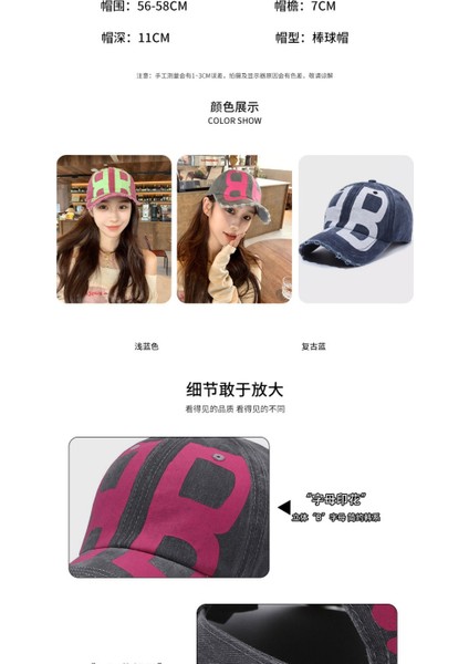 Yeni Vintage Moda Eski Yıkanmış Kot Sivri Şapka Yumuşak Üst Baskılı Mektup Güneş Şapkası Kadınlar Için Seçenek-Haki (Yurt Dışından) indirimleri