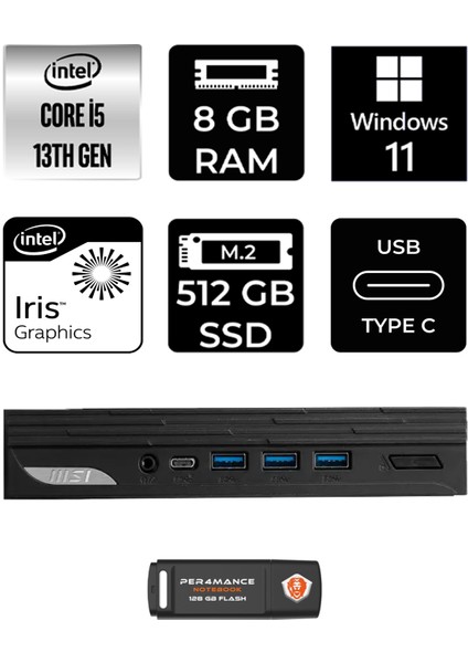 Msı Pro DP10 Intel Core I5 1340P 8gb 512GB SSD W11P Mini Pc & Per4 USB Bellek 13M002EUP352