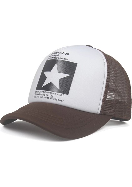 Yeni Moda Beş Köşeli Yıldız Desen Baskılı Trend Erkek ve Kadın Evrensel Hip Hop Mesh Nefes Alabilir - Seçenek Kahve - Ayarlanabilir (Yurt Dışından)