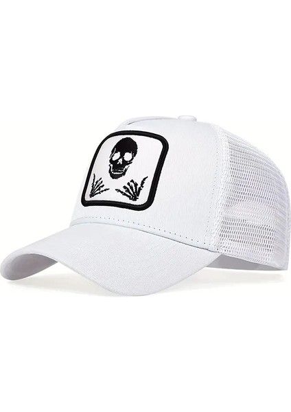 Kafatası Parmak 666 Nakışlı Beyzbol Filesi Şapkaları Bahar ve Yaz Açık Hava Ayarlanabilir Günlük Şapkalar - Seçenek Beyaz (Yurt Dışından)