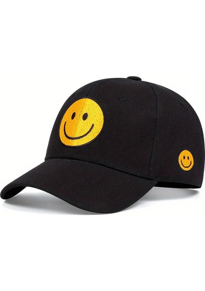 Gülümseyen Yüz Nakışlı Beyzbol Şapkaları Ilkbahar Sonbahar Açık Hava Ayarlanabilir Günlük Şapkalar Güneş Kremi - Seçenek Siyah (Yurt Dışından)