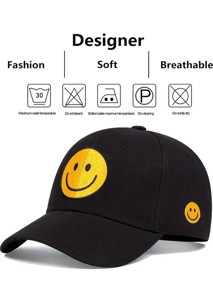 Gülümseyen Yüz Nakışlı Beyzbol Şapkaları Ilkbahar Sonbahar Açık Hava Ayarlanabilir Günlük Şapkalar Güneş Kremi - Seçenek Siyah (Yurt Dışından) modelleri
