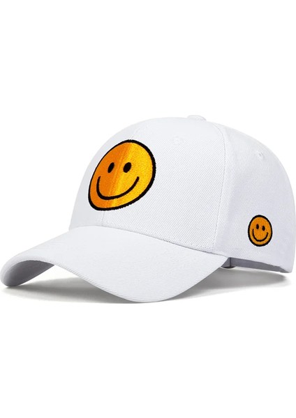 Gülümseyen Yüz Nakışlı Beyzbol Şapkaları Ilkbahar Sonbahar Açık Hava Ayarlanabilir Günlük Şapkalar Güneş Kremi - Seçenek Beyaz (Yurt Dışından)