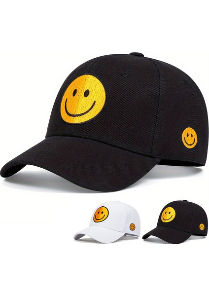 Gülümseyen Yüz Nakışlı Beyzbol Şapkaları Ilkbahar Sonbahar Açık Hava Ayarlanabilir Günlük Şapkalar Güneş Kremi - Seçenek Beyaz (Yurt Dışından) fiyatları