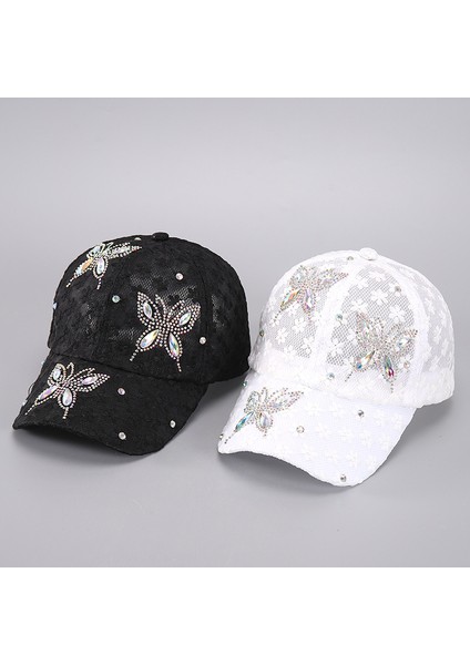 Kadınlar Için Yaz Dantel Çiçekli Beyzbol Şapkaları Kelebek Yapay Elmas Nefes Alabilen File Snapback Şapka Hip Hop - Seçenek C-Beyaz (Yurt Dışından)