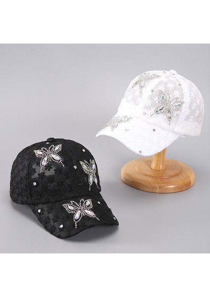 Kadınlar Için Yaz Dantel Çiçekli Beyzbol Şapkaları Kelebek Yapay Elmas Nefes Alabilen File Snapback Şapka Hip Hop - Seçenek C-Beyaz (Yurt Dışından)