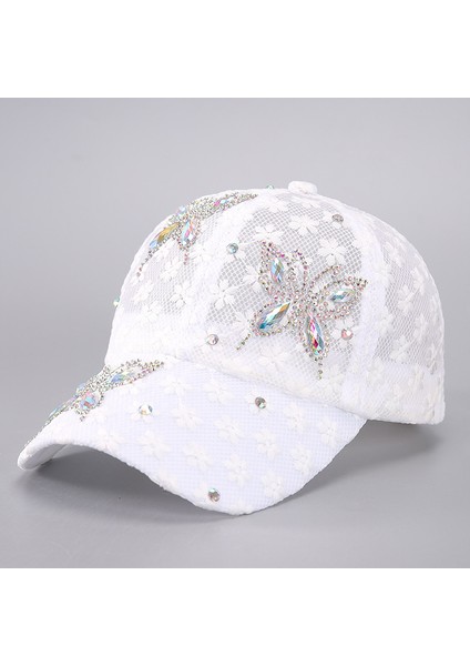 Kadınlar Için Yaz Dantel Çiçekli Beyzbol Şapkaları Kelebek Yapay Elmas Nefes Alabilen File Snapback Şapka Hip Hop - Seçenek C-Beyaz (Yurt Dışından)