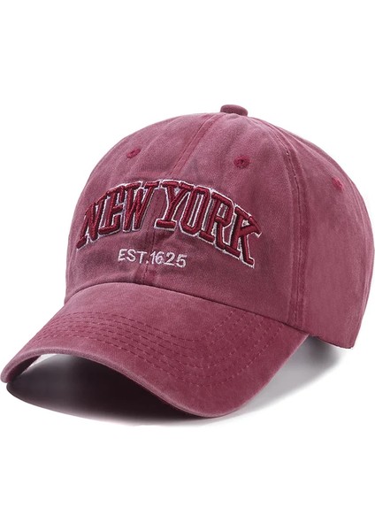 2024 New York Yıkanmış Pamuklu Şapka Erkekler Kadınlar Gorras Snapback Şapkalar Beyzbol Şapkaları Güneş Koruması Casquette - Seçenek Kırmızı (Yurt Dışından)