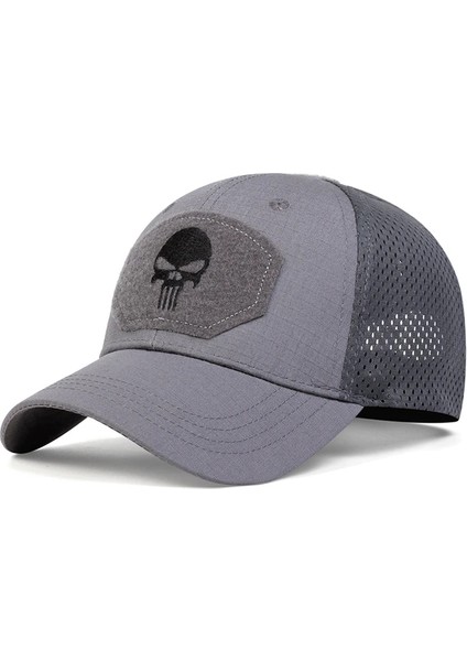Kafatası Nakışlı Etiket Nefes Alabilir Beyzbol Şapkaları Ilkbahar ve Sonbahar Açık Hava Ayarlanabilir Günlük Şapka - Seçenek Gri (Yurt Dışından)