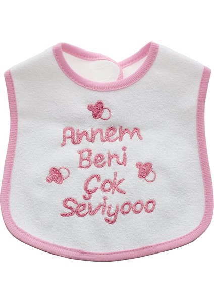 Annem Beni Çok Seviyoo Yazılı Pembe Su Geçirmez Önlük