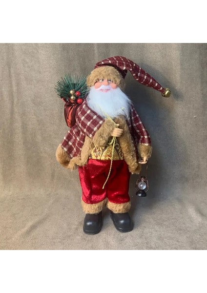El Yapımı Yılbaşı Temalı Noel Baba ve Ahşap Kızağı 2'li Biblo Set