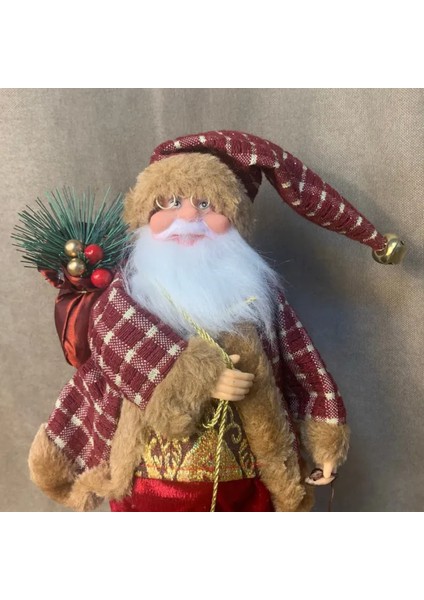 El Yapımı Yılbaşı Temalı Noel Baba ve Ahşap Kızağı 2'li Biblo Set